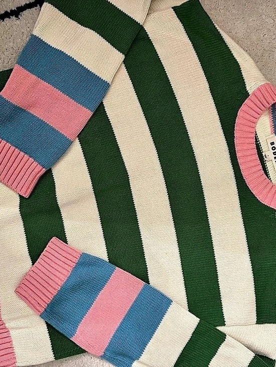 Boden Sweaters - BODEN Lucy Stripe Chunky Crop Cotton Sweater Green & Pink
